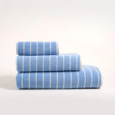 Zsa Zsa Zsu Solid Wide Striped Yarn-dyed 100% Cotton Towel 3-pcs Set In Blue