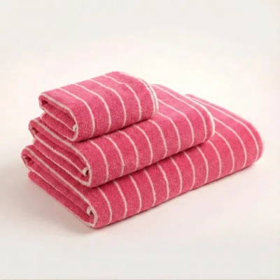 Zsa Zsa Zsu Solid Wide Striped Yarn-dyed 100% Cotton Towel 3-pcs Set In Pink