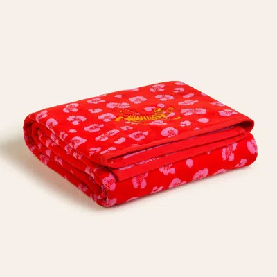 Zsa Zsa Zsu Tabea Embroidered Velvet 100% Cotton Bath Spa Luxury In Red