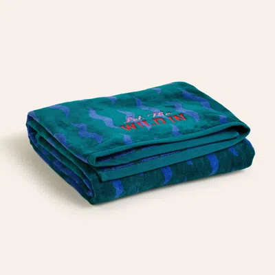 Zsa Zsa Zsu Tabea Embroidered Velvet 100% Cotton Bath Spa Luxury In Blue