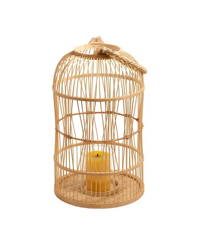 Zsa Zsa Zsu Tam Dao Bamboo Lantern With Glass Cup, 9 X 4 X 14 In Beige