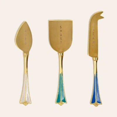 Zsa Zsa Zsu Tanda Steel Cheese Service Set Of 3 Entertaining Essential In Gold