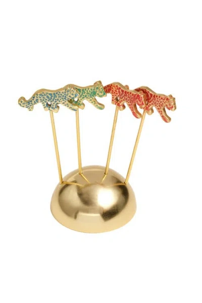 Zsa Zsa Zsu Tanda Steel Cocktail Sticks Leopar Entertaining Essential In Metallic Gold