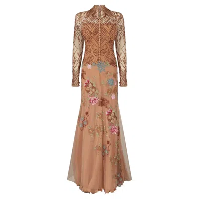 Pre-owned Zuhair Murad 2003  Haute Couture Beige Long-sleeve Dress In Brown