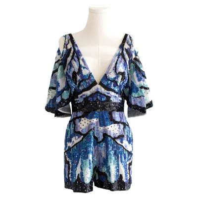 Pre-owned Zuhair Murad $7750  Resort 2019 Blue Black Sequin Embellished Butterfly Romper