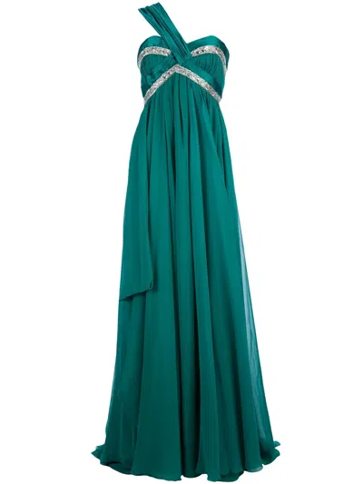 Zuhair Murad Asymmetric Shoulder Strap Dress In Green