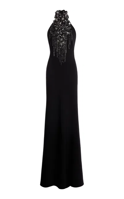 Zuhair Murad Bead Embroidered Halter Top Dress In Black