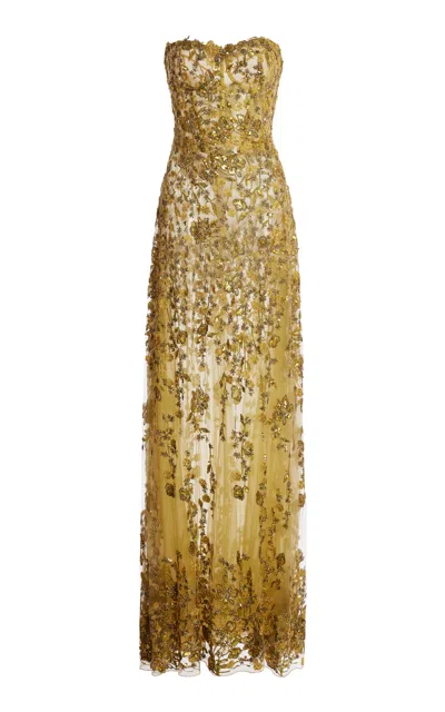 Zuhair Murad Bead Embroidered Maxi Dress In Yellow
