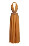 Zuhair Murad Beaded Cutout Silk Gown In Yellow
