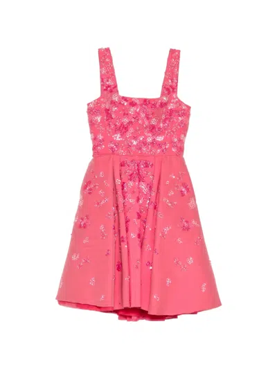 Zuhair Murad Beaded Floral-appliqué Dress In Pink