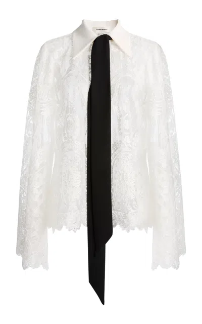 Zuhair Murad Beaded Lace Top In White