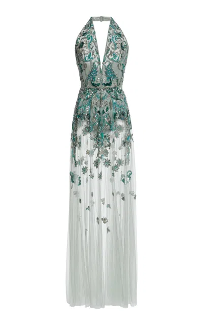 Zuhair Murad Beaded Maxi Dress In Green