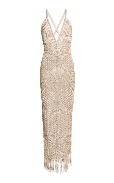 Zuhair Murad Beaded Midi Dress In Neutral
