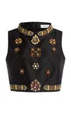 Zuhair Murad Beaded Mikado Cropped Top In Multi