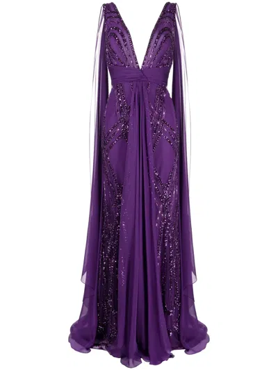 Zuhair Murad Women's Arabesque Beaded Silk-blend Gown In Amaranth Purple