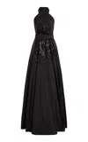 Zuhair Murad Belted Draped Silk-taffeta Maxi Dress In Black