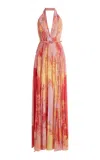 Zuhair Murad Belted Indian Floral Plisse Maxi Dress In Multi