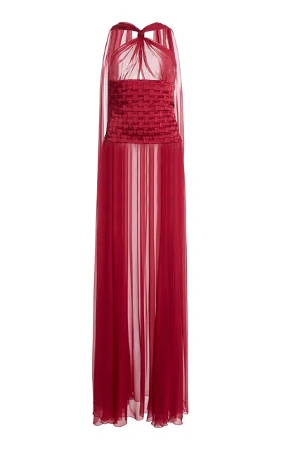 Zuhair Murad Braided-corset Silk-chiffon Maxi Dress In Red