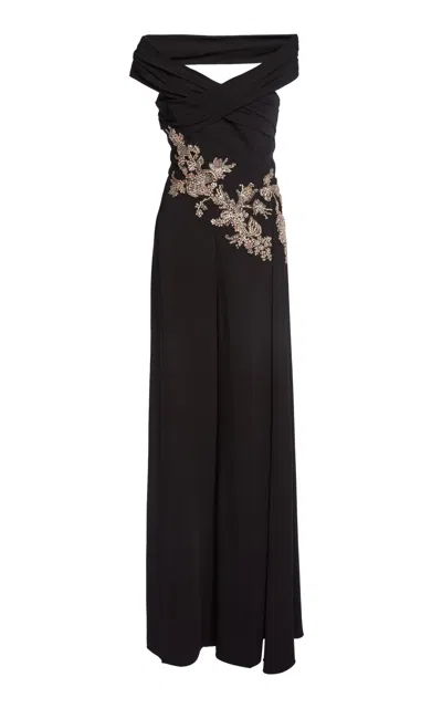 Zuhair Murad Cady Beaded Wide-leg Jumpsuit In Black