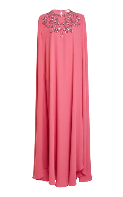 Zuhair Murad Cady Flower Embroidered Cape Maxi Dress In Pink