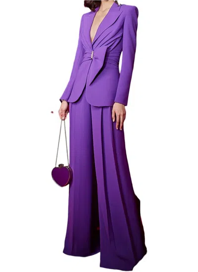 Zuhair Murad Cady Jacket And Pleated Trouser In Amaranth In Blue