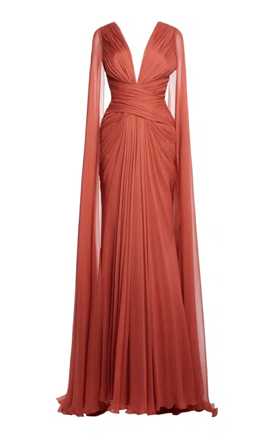Zuhair Murad Cape-sleeve Silk-chiffon Maxi Dress In Orange