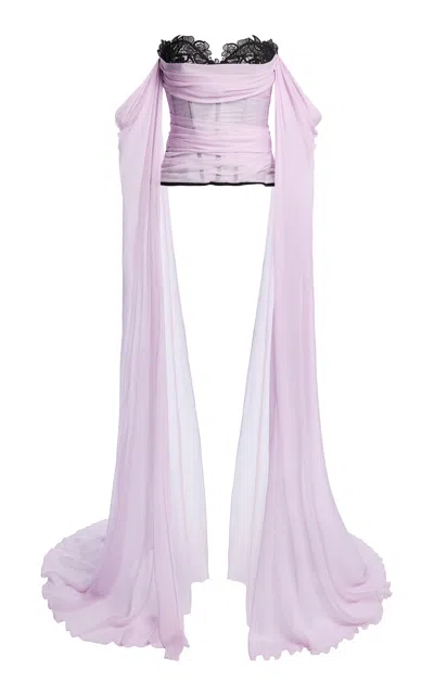 Zuhair Murad Cape-sleeve Silk-chiffon Top In Pink