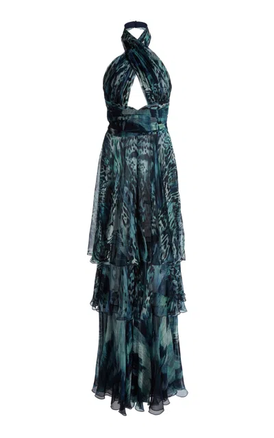 Zuhair Murad Chiffon Guppy Print Jumpsuit In Blue