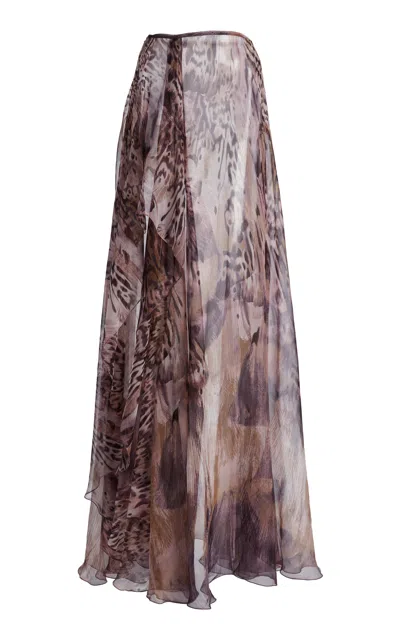 Zuhair Murad Chiffon Guppy Print Long Skirt In Animal Print