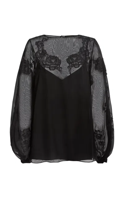 Zuhair Murad Chiffon Lace Top In Black