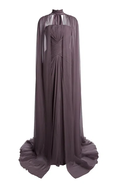 Zuhair Murad Chiffon Off-shoulder Draped Long Dress In Purple