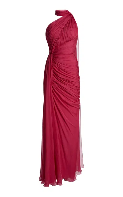 Zuhair Murad Chiffon One-shoulder Long Dress In Pink
