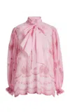 Zuhair Murad Cotton Organza Embroidered Blouse In Pink
