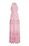 Zuhair Murad Cotton Organza Embroidered Halter Maxi Dress In Pink