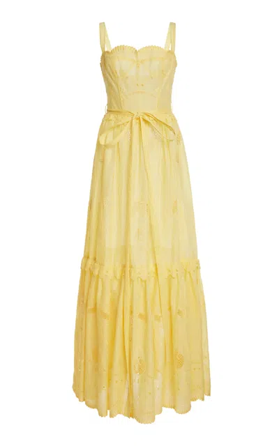 Zuhair Murad Cotton Organza Embroidered Maxi Dress In Yellow