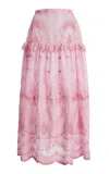 Zuhair Murad Cotton Organza Embroidered Midi Skirt In Pink