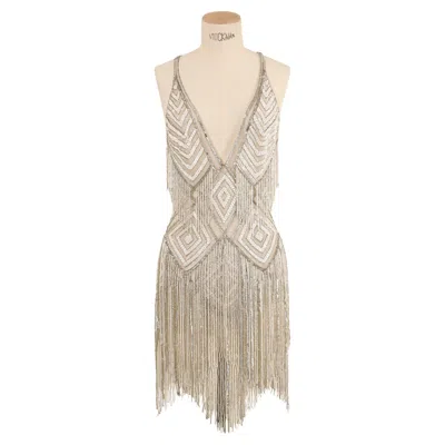 Pre-owned Zuhair Murad Couture White Silver Gold Beaded Sequin Mini Wedding Backless Dress