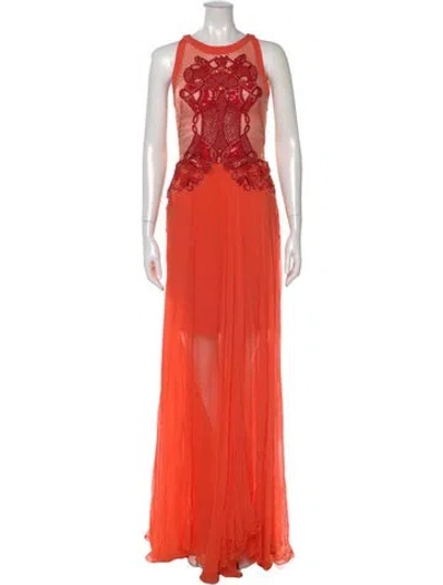 Pre-owned Zuhair Murad Crew Neck Long Dress In Orange