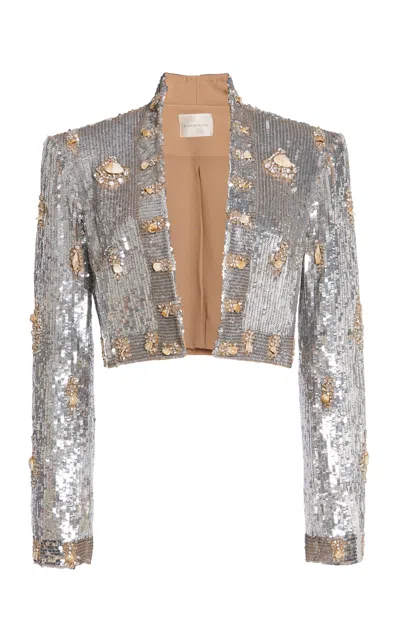 Zuhair Murad Cropped Sequin Embroidered Jacket In Metallic