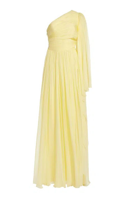 Zuhair Murad Cutout Draped Silk-chiffon Maxi Dress In Yellow