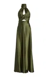Zuhair Murad Cutout Satin Maxi Dress In Green