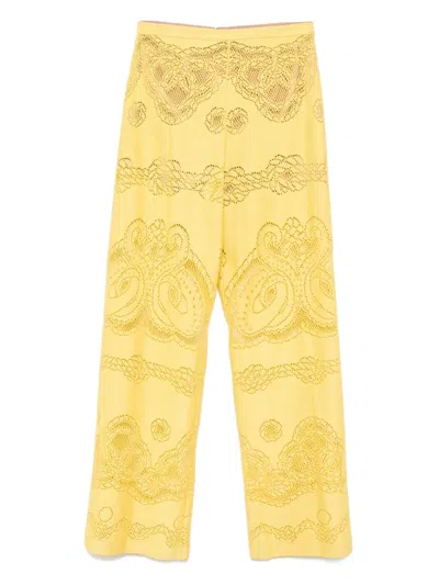 Zuhair Murad Deco Lace Trousers In Yellow