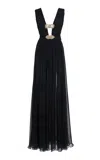 Zuhair Murad Deep-v Embellished Silk Gown In Black