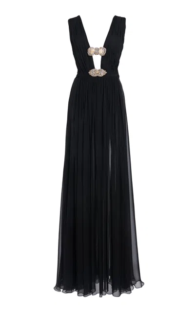 Zuhair Murad Deep-v Embellished Silk Gown In Black