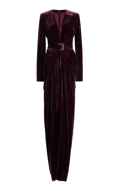 Zuhair Murad Deep V-neck Velvet Dress In Purple