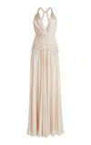 Zuhair Murad Draped Beaded Satin Maxi Dress In White