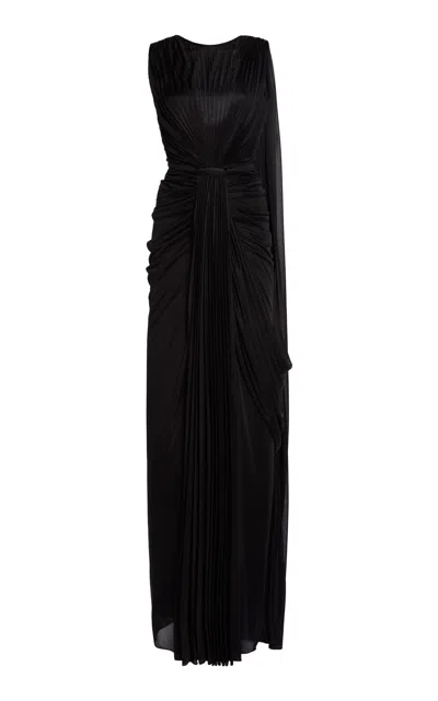 Zuhair Murad Draped Jersey Plisse Maxi Scarf Dress In Black
