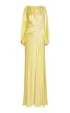 Zuhair Murad Draped Satin Maxi Dress In Yellow