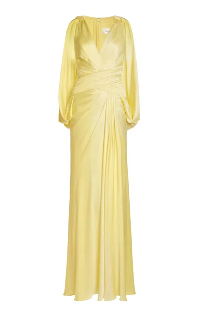 Zuhair Murad Draped Satin Maxi Dress In Yellow