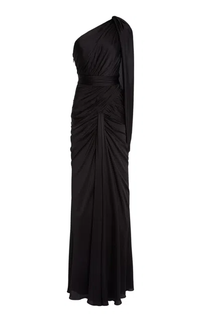Zuhair Murad Draped Satin One-shoulder Maxi Dress In Black